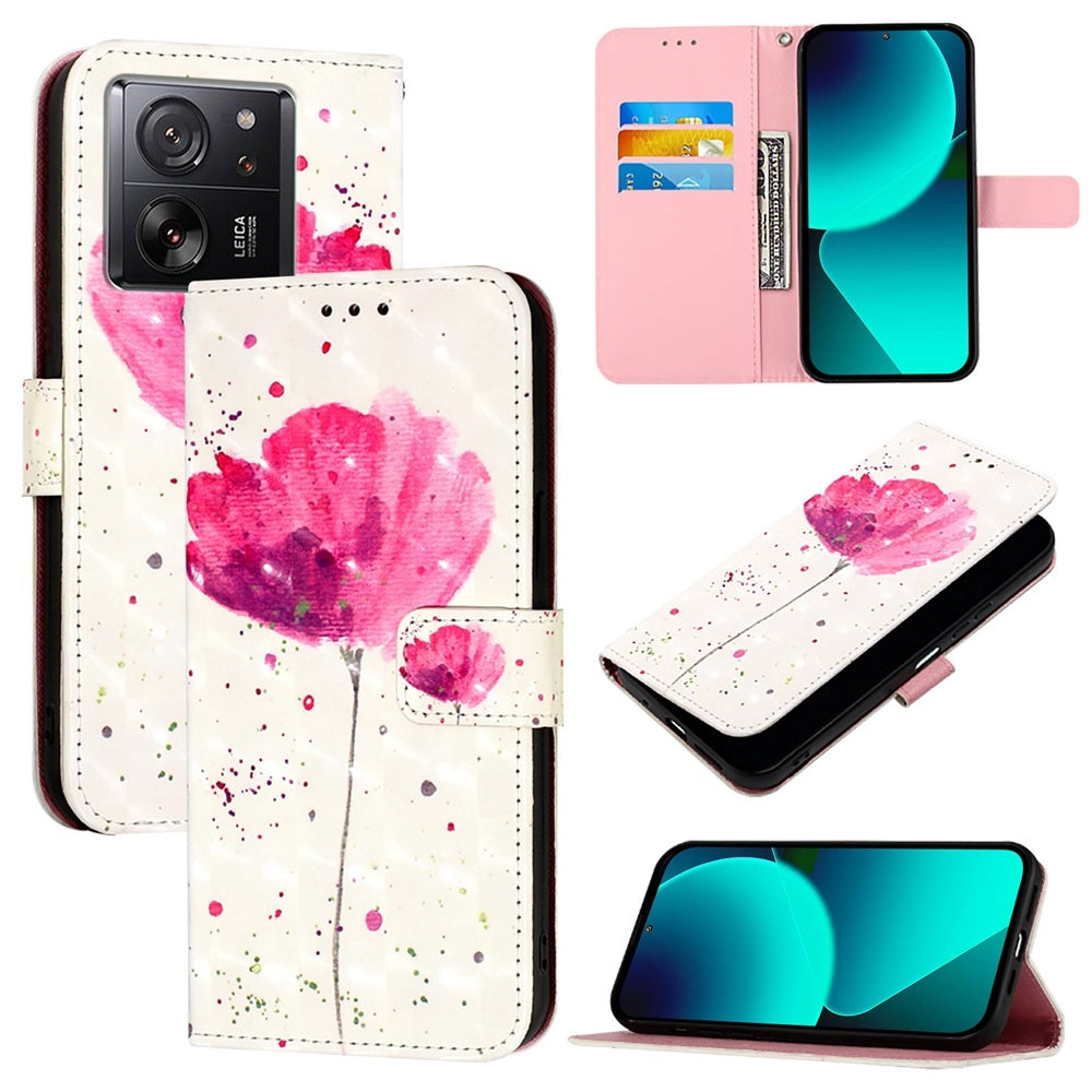 Xiaomi 13T Global Leather Flip Phone Case with 3D Painted Design, Card Holder, Wallet & Stand Function - Durable Protection & Easy Access