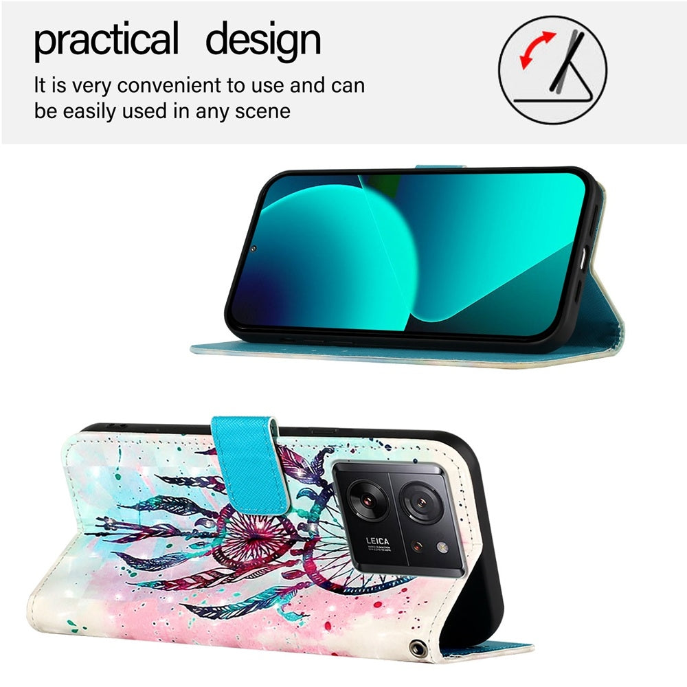 Xiaomi 13T Pro Global Leather Flip Phone Case with 3D Painted Design, Card Holder, Wallet & Stand Function - Durable Protection & Easy Access