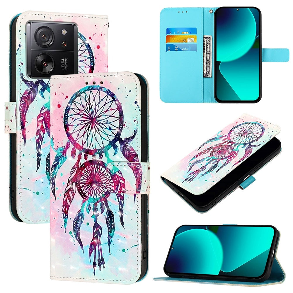 Xiaomi 13T Pro Global Leather Flip Phone Case with 3D Painted Design, Card Holder, Wallet & Stand Function - Durable Protection & Easy Access