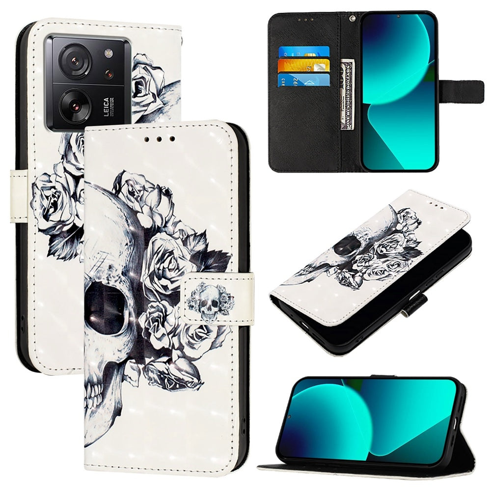 Xiaomi 13T Pro Global Leather Flip Phone Case with 3D Painted Design, Card Holder, Wallet & Stand Function - Durable Protection & Easy Access