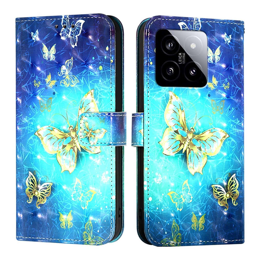 Xiaomi 14 Leather Flip Phone Case with 3D Painted Design, Card Holder, Wallet & Stand Function - Durable Protection & Easy Access