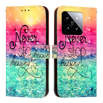 Xiaomi 14 Leather Flip Phone Case with 3D Painted Design, Card Holder, Wallet & Stand Function - Durable Protection & Easy Access