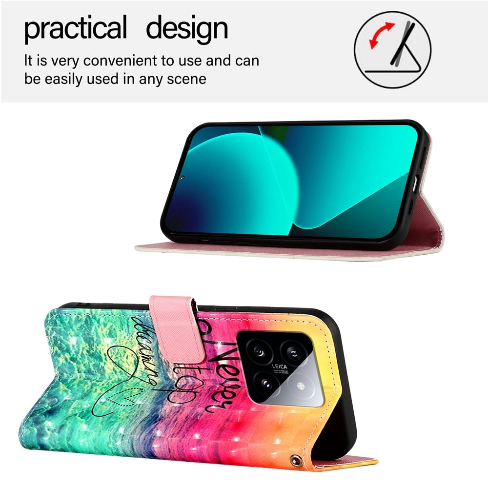 Xiaomi 14 Leather Flip Phone Case with 3D Painted Design, Card Holder, Wallet & Stand Function - Durable Protection & Easy Access