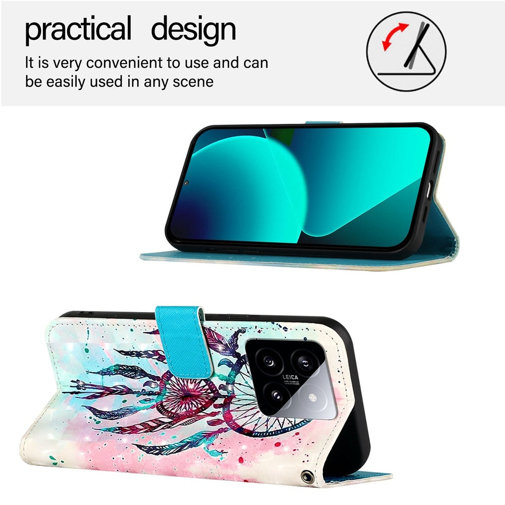 Xiaomi 14 Leather Flip Phone Case with 3D Painted Design, Card Holder, Wallet & Stand Function - Durable Protection & Easy Access
