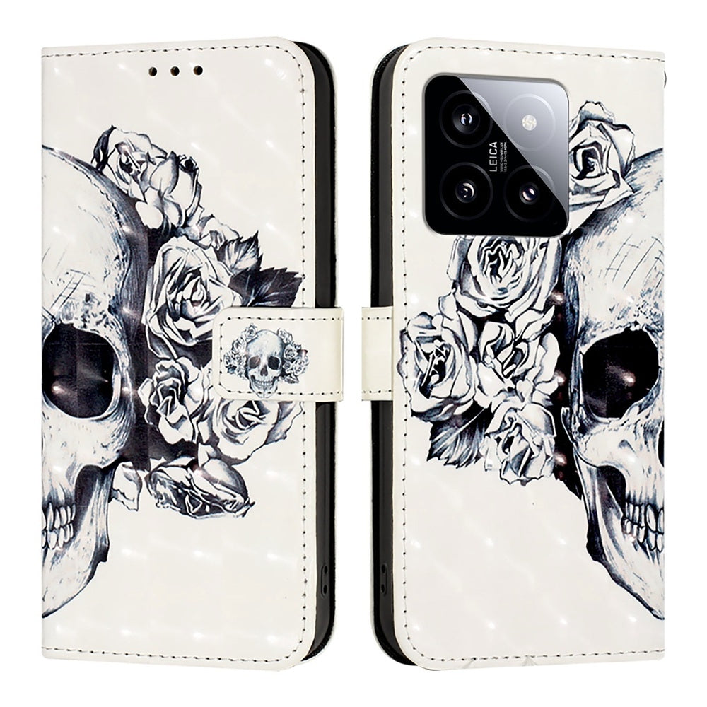 Xiaomi 14 Leather Flip Phone Case with 3D Painted Design, Card Holder, Wallet & Stand Function - Durable Protection & Easy Access