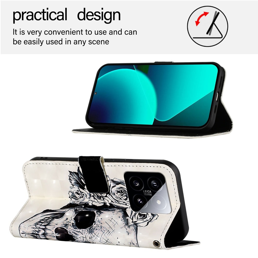 Xiaomi 14 Leather Flip Phone Case with 3D Painted Design, Card Holder, Wallet & Stand Function - Durable Protection & Easy Access