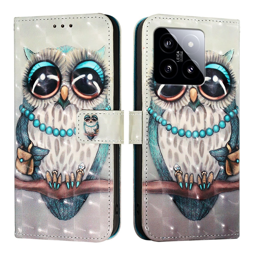 Xiaomi 14 Leather Flip Phone Case with 3D Painted Design, Card Holder, Wallet & Stand Function - Durable Protection & Easy Access