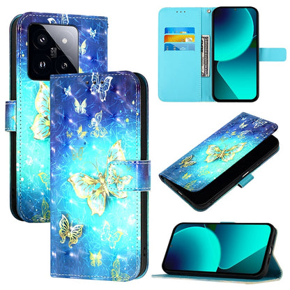 Xiaomi 14 Pro Leather Flip Phone Case with 3D Painted Design, Card Holder, Wallet & Stand Function - Durable Protection & Easy Access