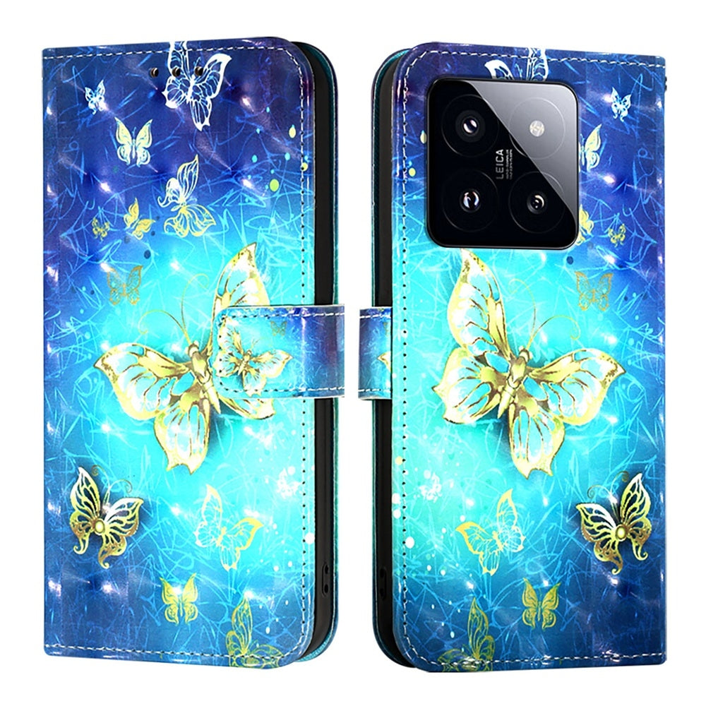 Xiaomi 14 Pro Leather Flip Phone Case with 3D Painted Design, Card Holder, Wallet & Stand Function - Durable Protection & Easy Access