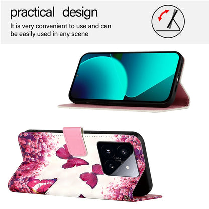 Xiaomi 14 Pro Leather Flip Phone Case with 3D Painted Design, Card Holder, Wallet & Stand Function - Durable Protection & Easy Access