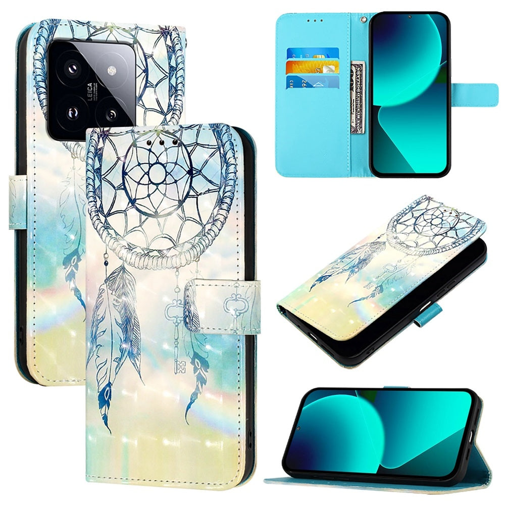 Xiaomi 14 Pro Leather Flip Phone Case with 3D Painted Design, Card Holder, Wallet & Stand Function - Durable Protection & Easy Access