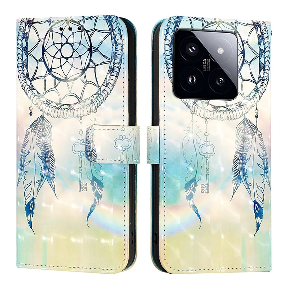 Xiaomi 14 Pro Leather Flip Phone Case with 3D Painted Design, Card Holder, Wallet & Stand Function - Durable Protection & Easy Access