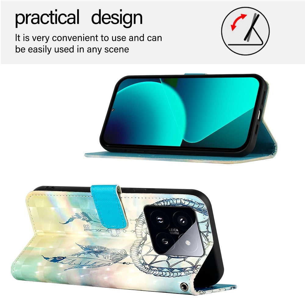Xiaomi 14 Pro Leather Flip Phone Case with 3D Painted Design, Card Holder, Wallet & Stand Function - Durable Protection & Easy Access