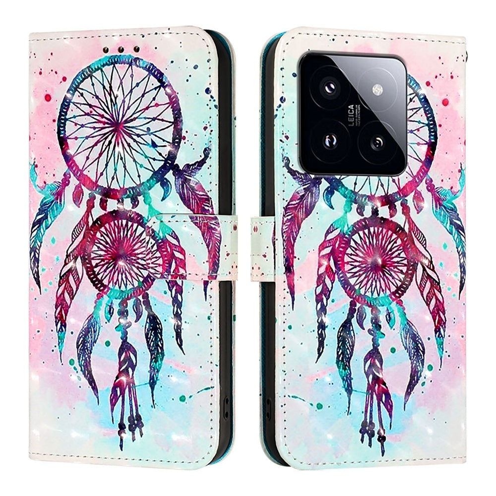 Xiaomi 14 Pro Leather Flip Phone Case with 3D Painted Design, Card Holder, Wallet & Stand Function - Durable Protection & Easy Access