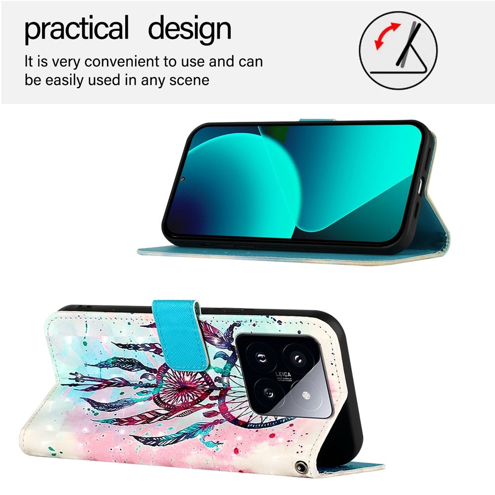 Xiaomi 14 Pro Leather Flip Phone Case with 3D Painted Design, Card Holder, Wallet & Stand Function - Durable Protection & Easy Access