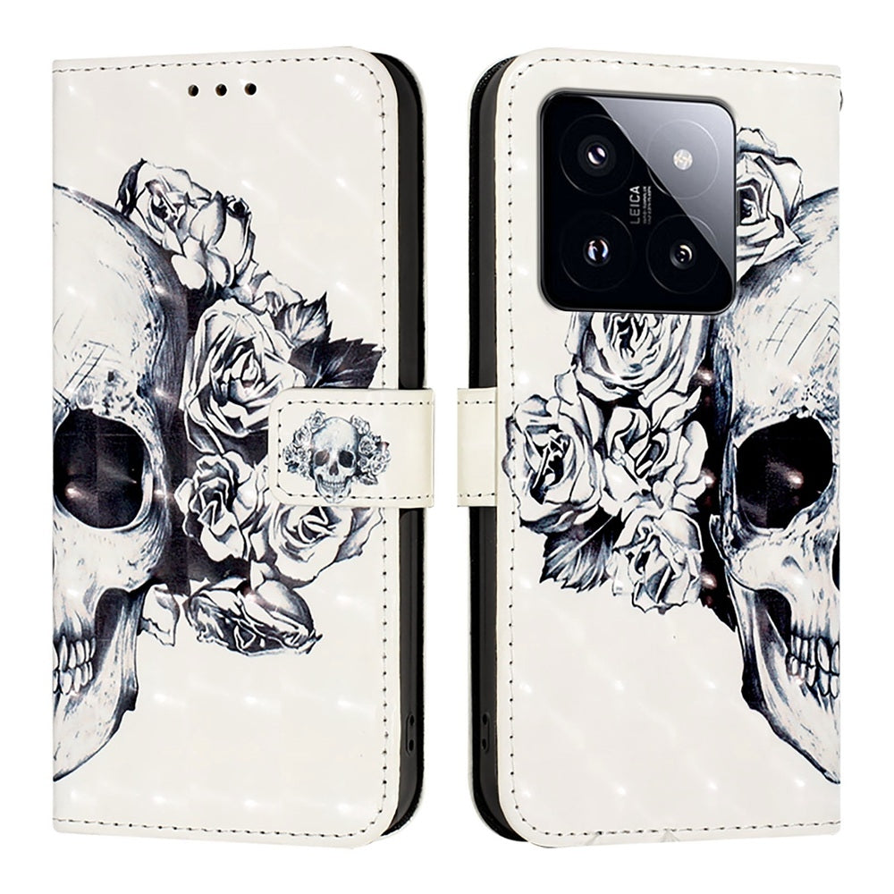 Xiaomi 14 Pro Leather Flip Phone Case with 3D Painted Design, Card Holder, Wallet & Stand Function - Durable Protection & Easy Access
