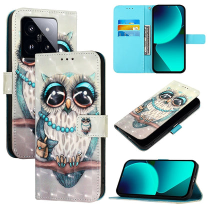 Xiaomi 14 Pro Leather Flip Phone Case with 3D Painted Design, Card Holder, Wallet & Stand Function - Durable Protection & Easy Access