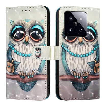 Xiaomi 14 Pro Leather Flip Phone Case with 3D Painted Design, Card Holder, Wallet & Stand Function - Durable Protection & Easy Access