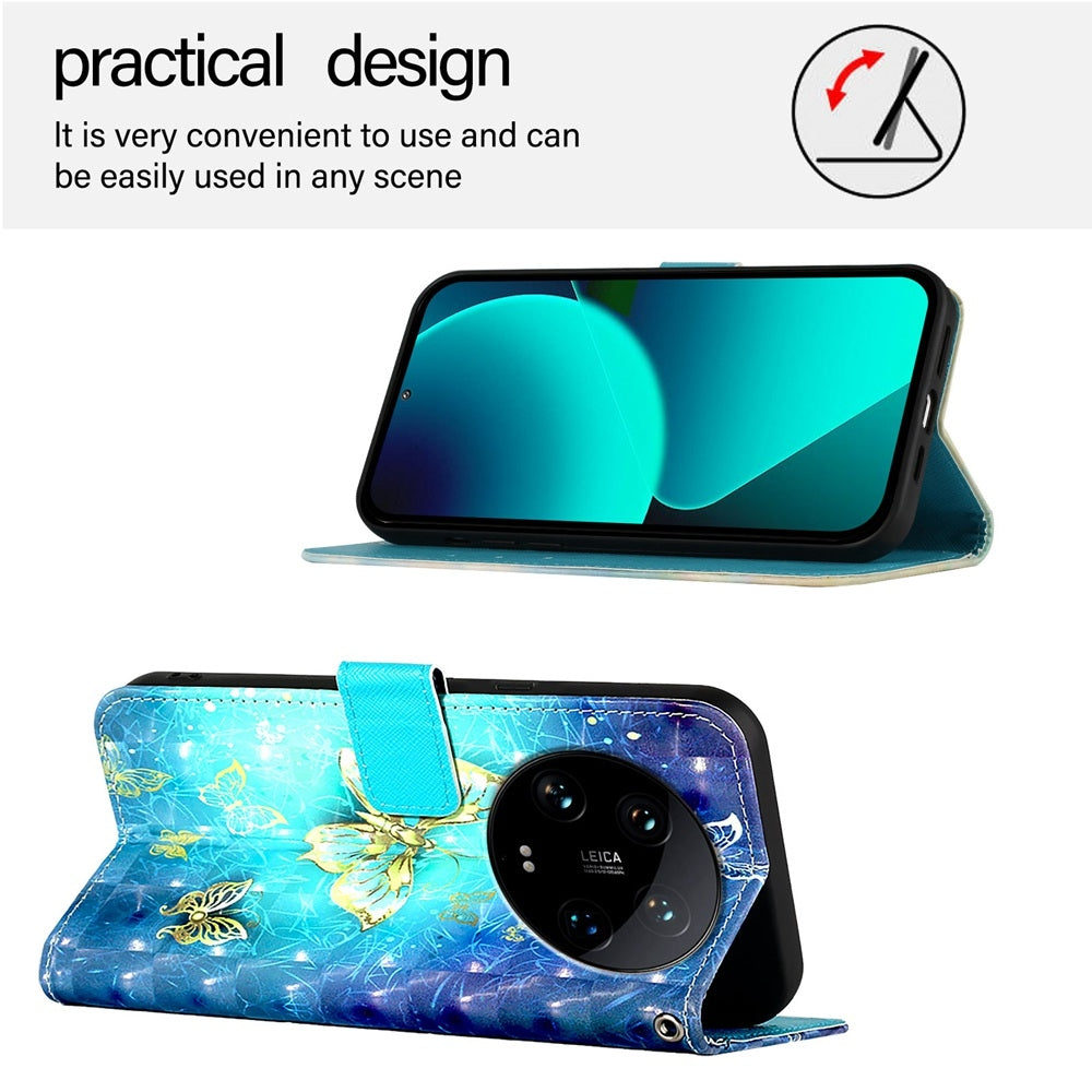 Xiaomi 14 Ultra Leather Flip Phone Case with 3D Painted Design, Card Holder, Wallet & Stand Function - Durable Protection & Easy Access