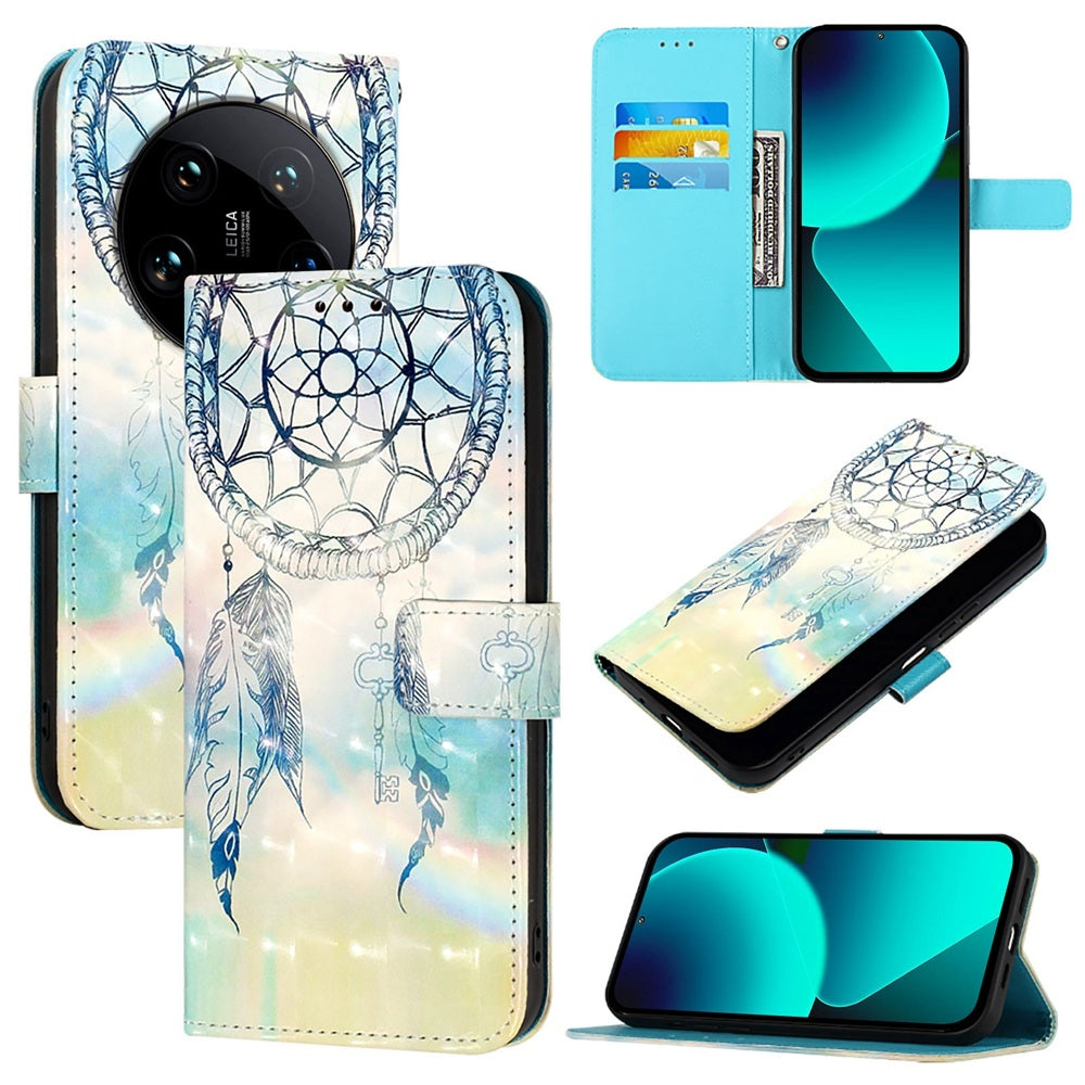 Xiaomi 14 Ultra Leather Flip Phone Case with 3D Painted Design, Card Holder, Wallet & Stand Function - Durable Protection & Easy Access