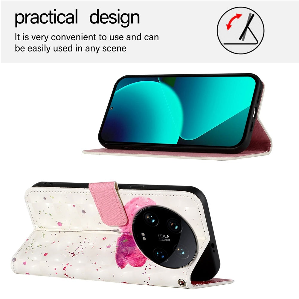 Xiaomi 14 Ultra Leather Flip Phone Case with 3D Painted Design, Card Holder, Wallet & Stand Function - Durable Protection & Easy Access