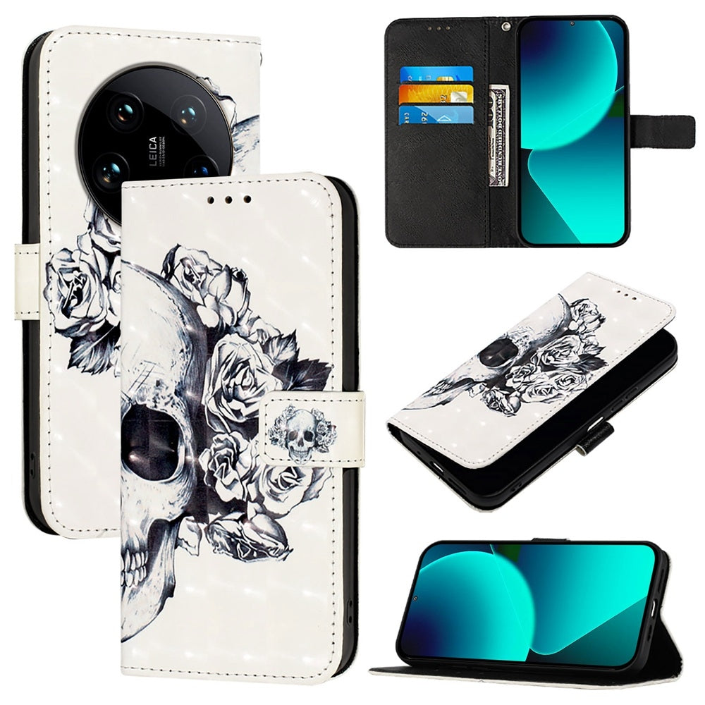 Xiaomi 14 Ultra Leather Flip Phone Case with 3D Painted Design, Card Holder, Wallet & Stand Function - Durable Protection & Easy Access