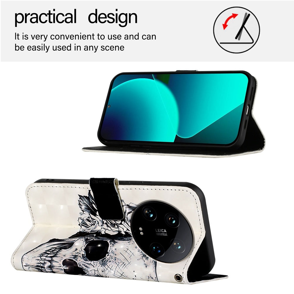 Xiaomi 14 Ultra Leather Flip Phone Case with 3D Painted Design, Card Holder, Wallet & Stand Function - Durable Protection & Easy Access