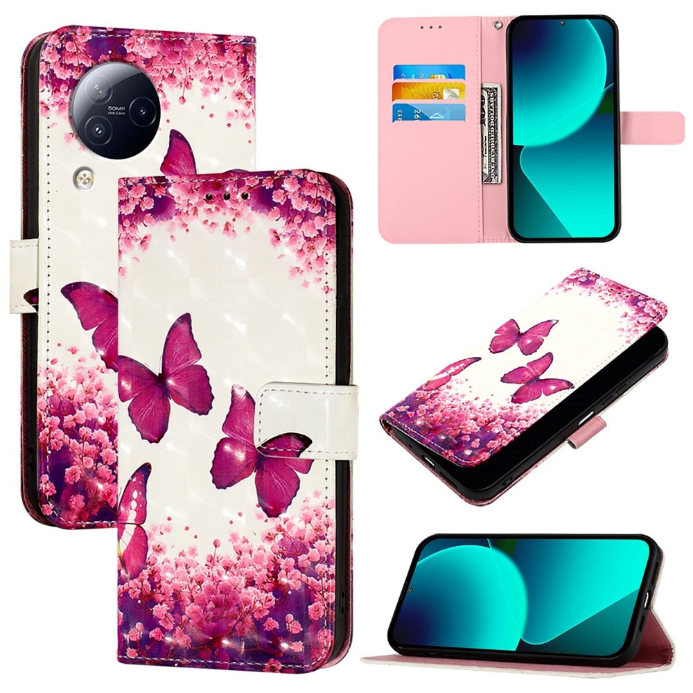 Xiaomi Civi 3 Leather Flip Phone Case with 3D Painted Design, Card Holder, Wallet & Stand Function - Durable Protection & Easy Access