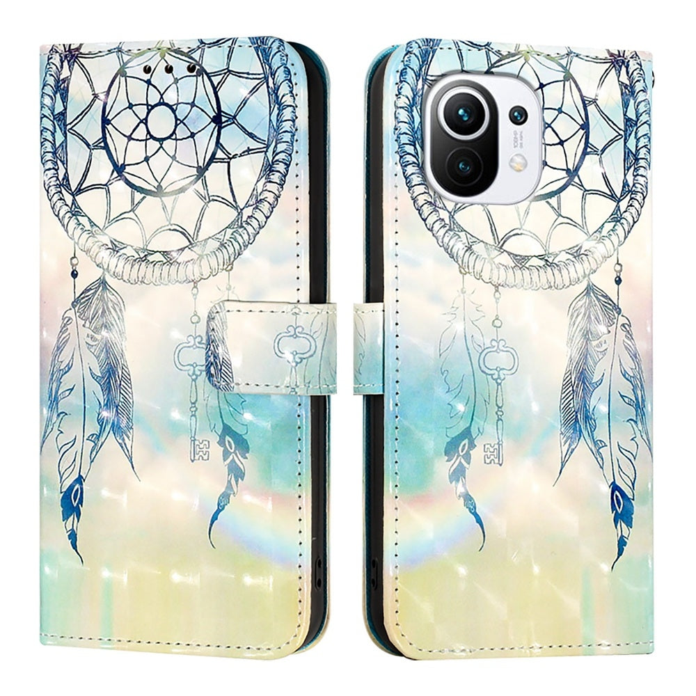 Xiaomi Mi 11 Leather Flip Phone Case with 3D Painted Design, Card Holder, Wallet & Stand Function - Durable Protection & Easy Access