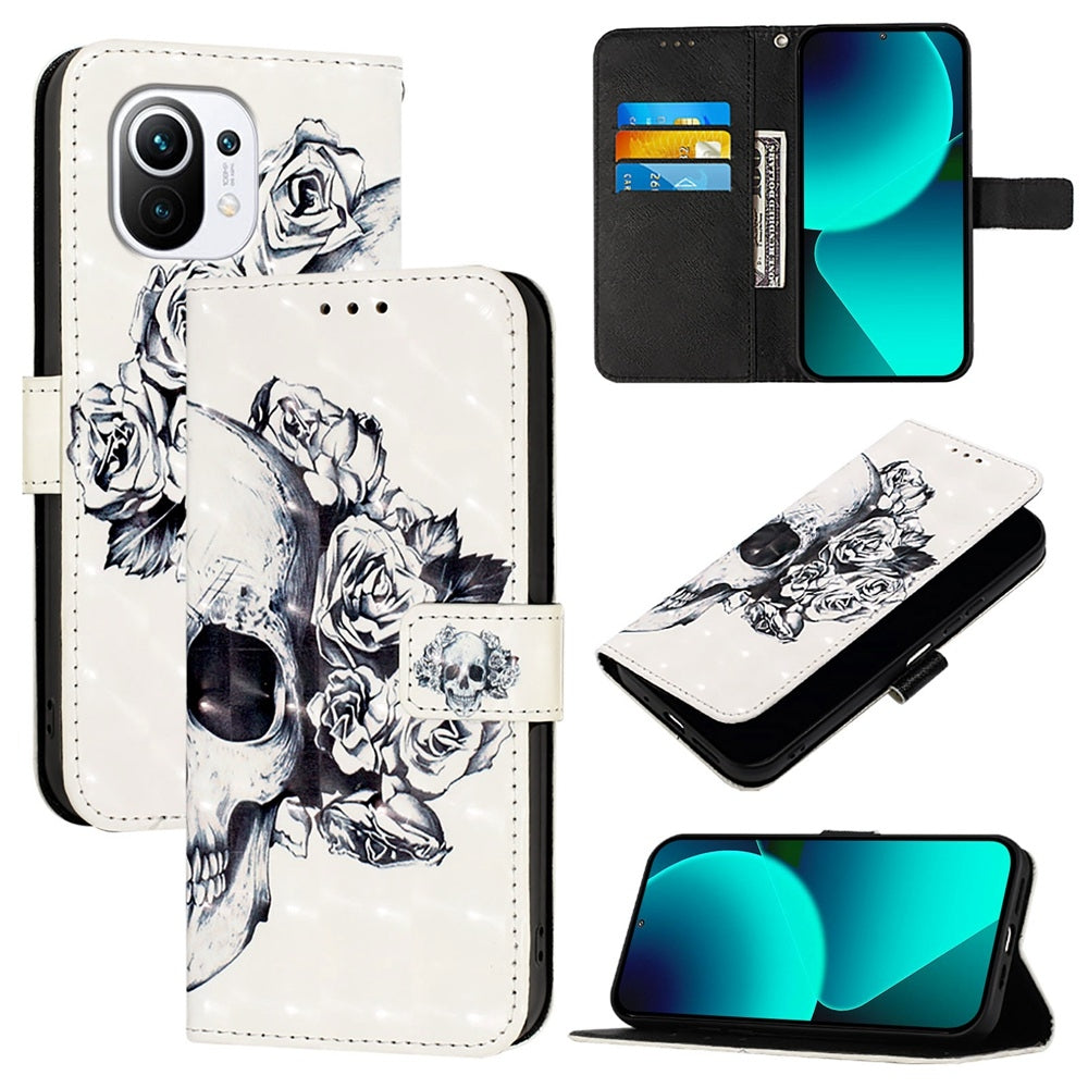 Xiaomi Mi 11 Leather Flip Phone Case with 3D Painted Design, Card Holder, Wallet & Stand Function - Durable Protection & Easy Access