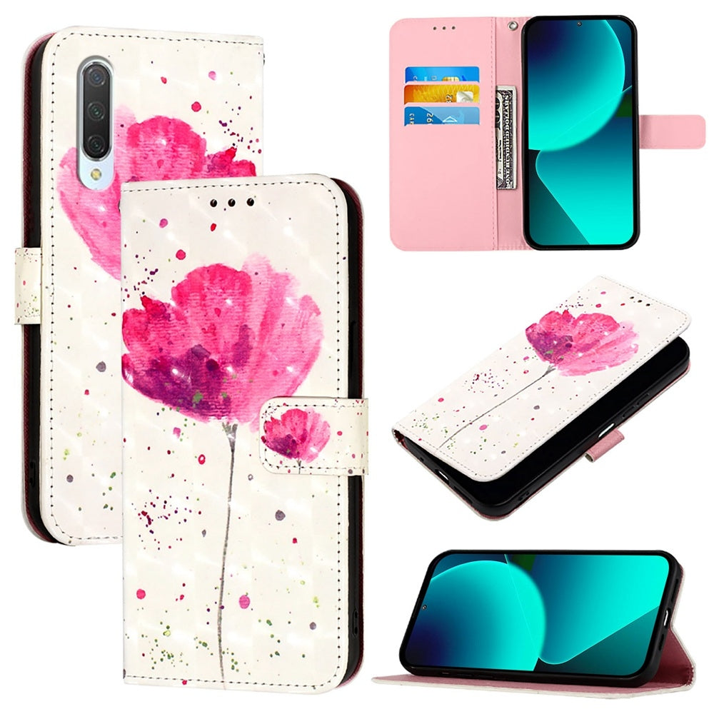 Xiaomi Mi 9 Lite Leather Flip Phone Case with 3D Painted Design, Card Holder, Wallet & Stand Function - Durable Protection & Easy Access