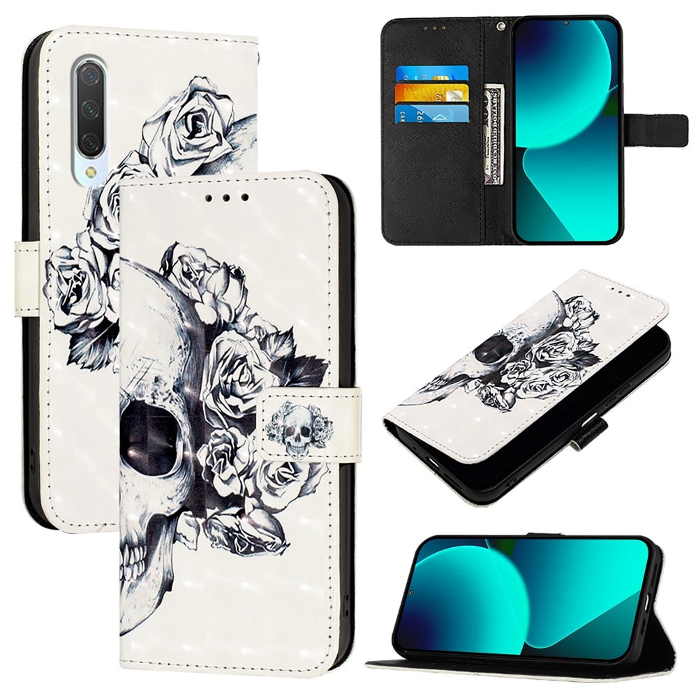 Xiaomi Mi 9 Lite Leather Flip Phone Case with 3D Painted Design, Card Holder, Wallet & Stand Function - Durable Protection & Easy Access