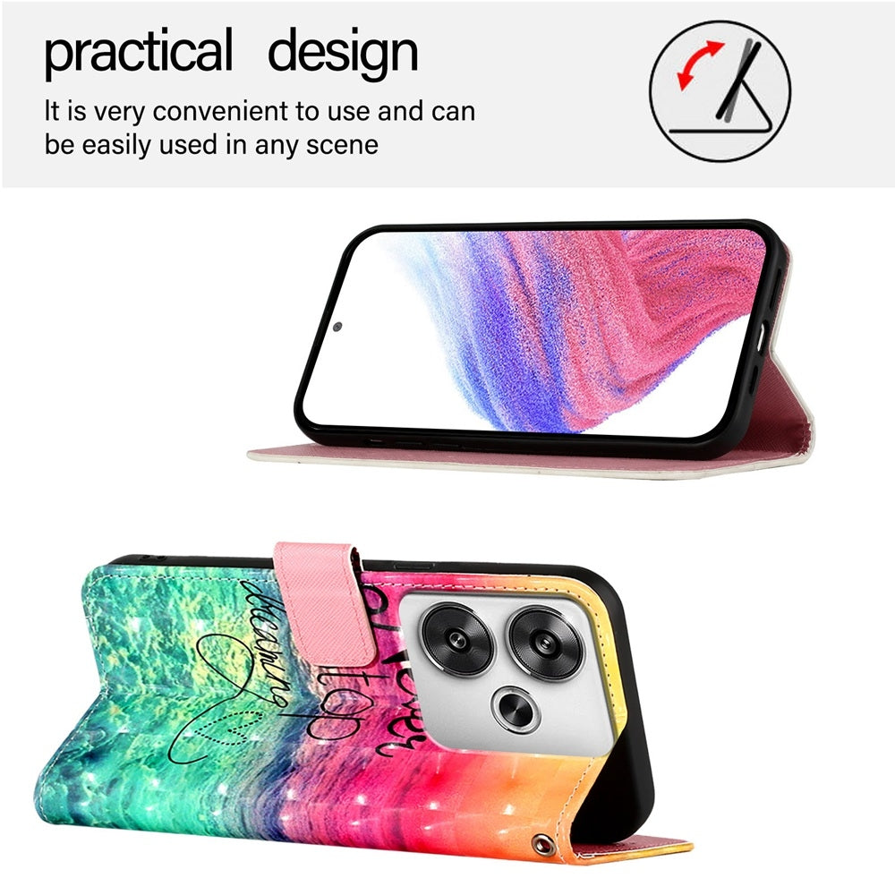 Xiaomi Poco F6 5G Leather Flip Phone Case with 3D Painted Design, Card Holder, Wallet & Stand Function - Durable Protection & Easy Access