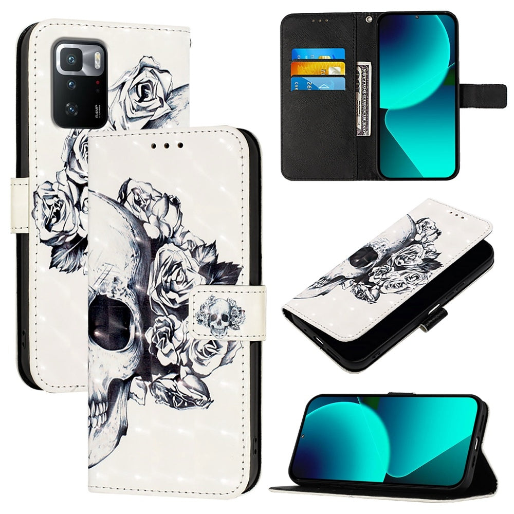Xiaomi Poco X3 GT Leather Flip Phone Case with 3D Painted Design, Card Holder, Wallet & Stand Function - Durable Protection & Easy Access