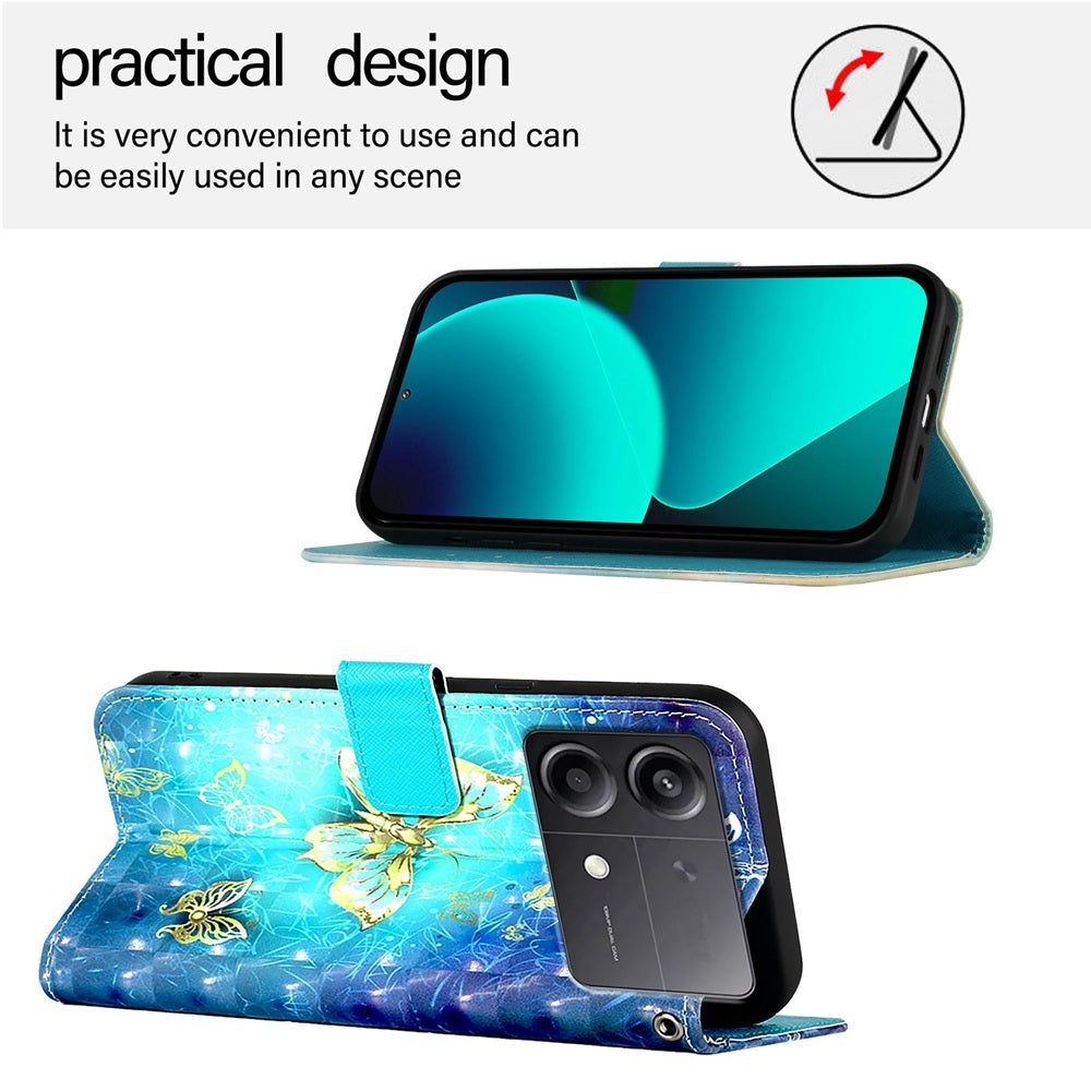 Xiaomi Poco X6 Neo Global Leather Flip Phone Case with 3D Painted Design, Card Holder, Wallet & Stand Function - Durable Protection & Easy Access