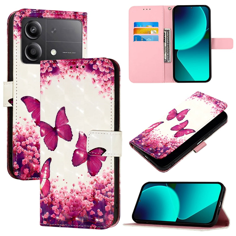 Xiaomi Poco X6 Neo Global Leather Flip Phone Case with 3D Painted Design, Card Holder, Wallet & Stand Function - Durable Protection & Easy Access