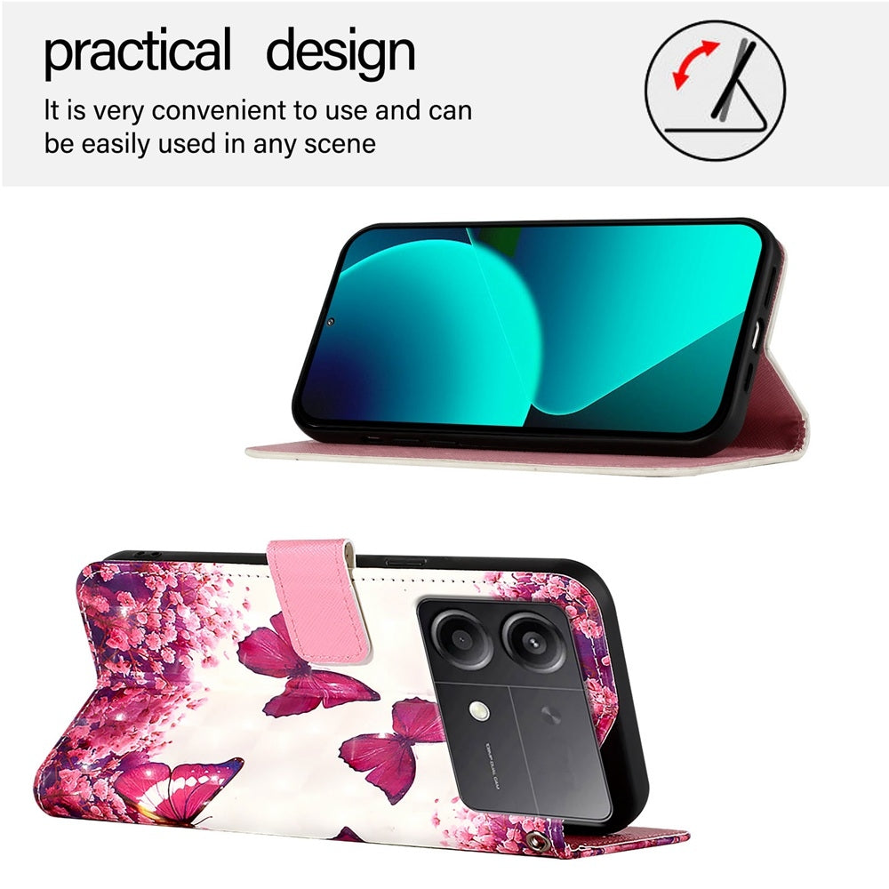 Xiaomi Poco X6 Neo Global Leather Flip Phone Case with 3D Painted Design, Card Holder, Wallet & Stand Function - Durable Protection & Easy Access
