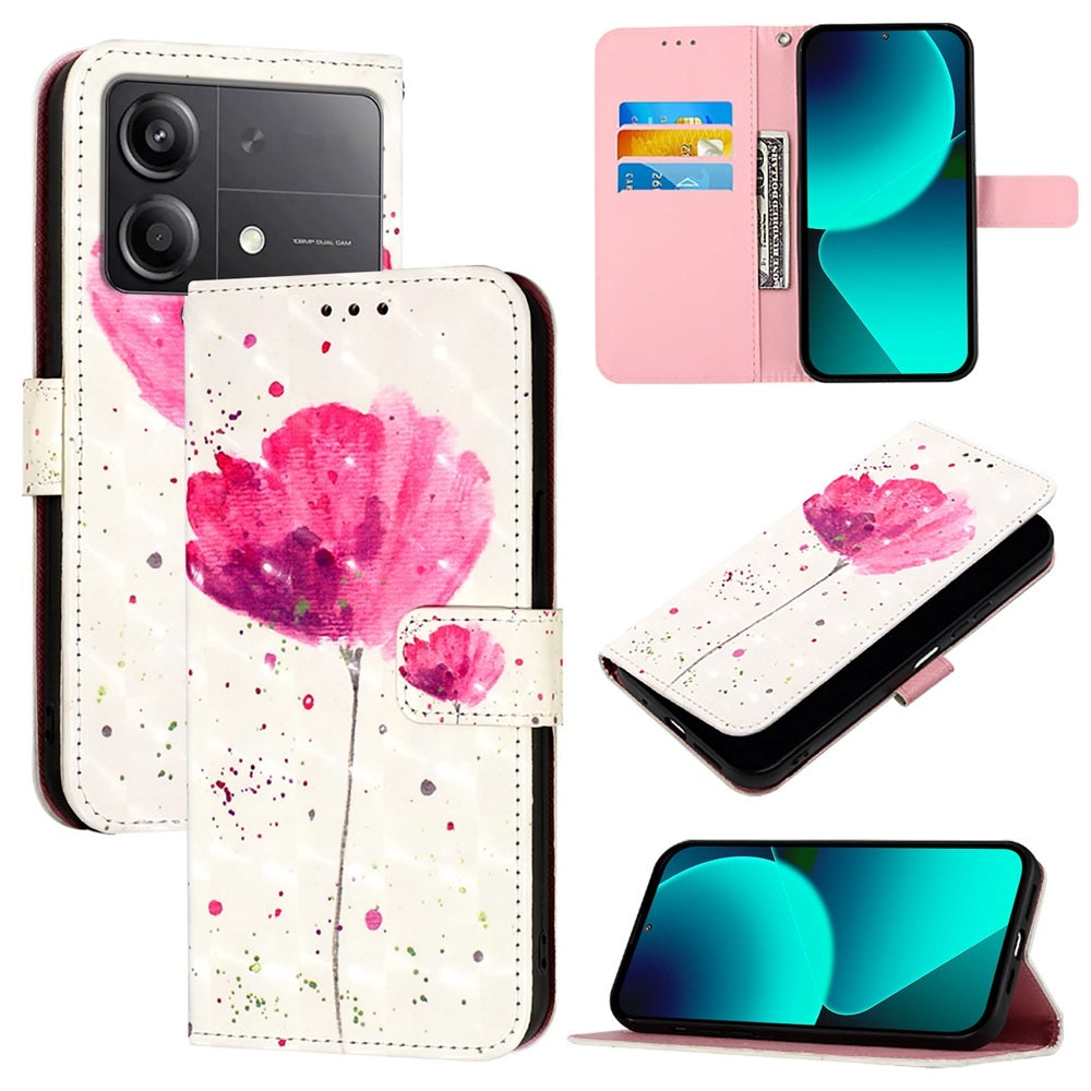 Xiaomi Poco X6 Neo Global Leather Flip Phone Case with 3D Painted Design, Card Holder, Wallet & Stand Function - Durable Protection & Easy Access