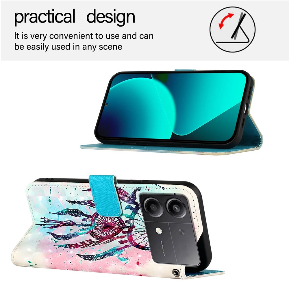 Xiaomi Poco X6 Neo Global Leather Flip Phone Case with 3D Painted Design, Card Holder, Wallet & Stand Function - Durable Protection & Easy Access