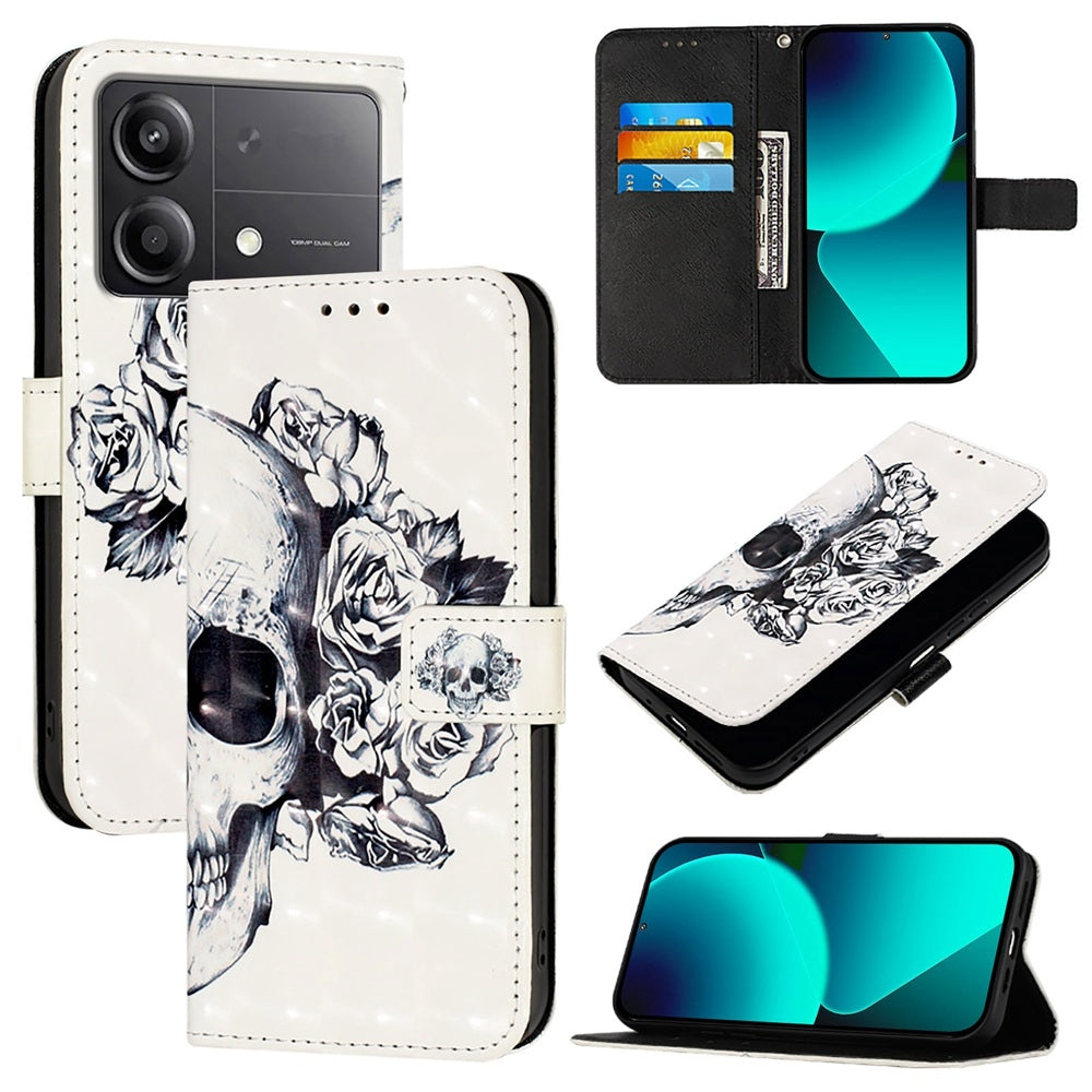 Xiaomi Poco X6 Neo Global Leather Flip Phone Case with 3D Painted Design, Card Holder, Wallet & Stand Function - Durable Protection & Easy Access