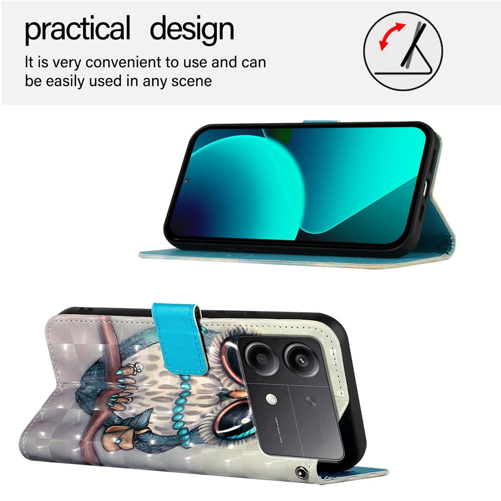 Xiaomi Poco X6 Neo Global Leather Flip Phone Case with 3D Painted Design, Card Holder, Wallet & Stand Function - Durable Protection & Easy Access