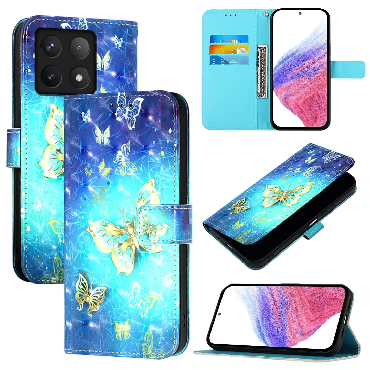 Xiaomi 14T Leather Flip Phone Case with 3D Painted Design, Card Holder, Wallet & Stand Function - Durable Protection & Easy Access