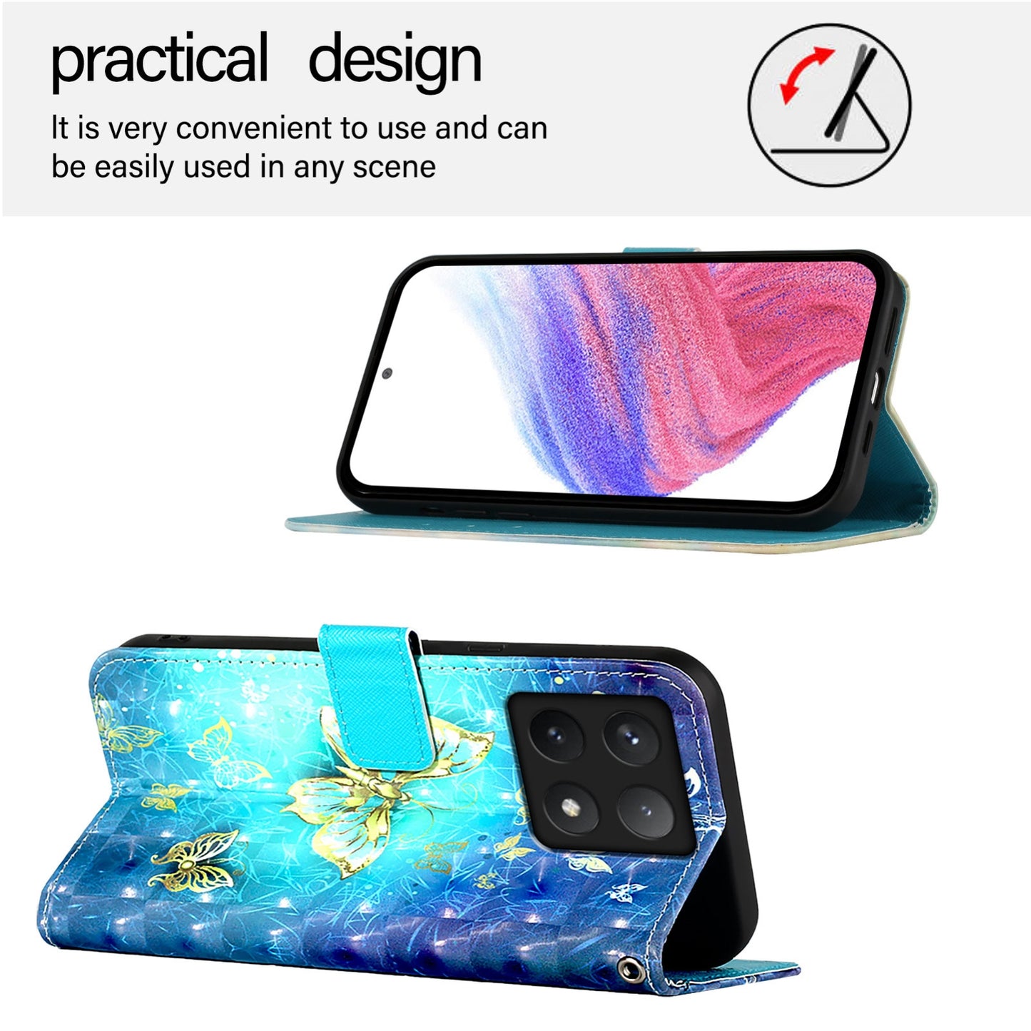Xiaomi 14T Leather Flip Phone Case with 3D Painted Design, Card Holder, Wallet & Stand Function - Durable Protection & Easy Access