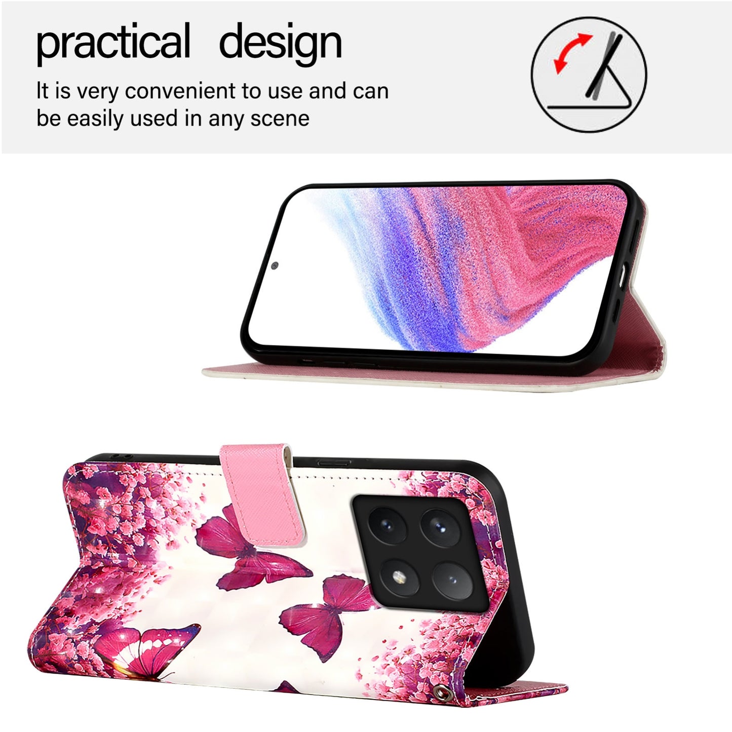 Xiaomi 14T Leather Flip Phone Case with 3D Painted Design, Card Holder, Wallet & Stand Function - Durable Protection & Easy Access