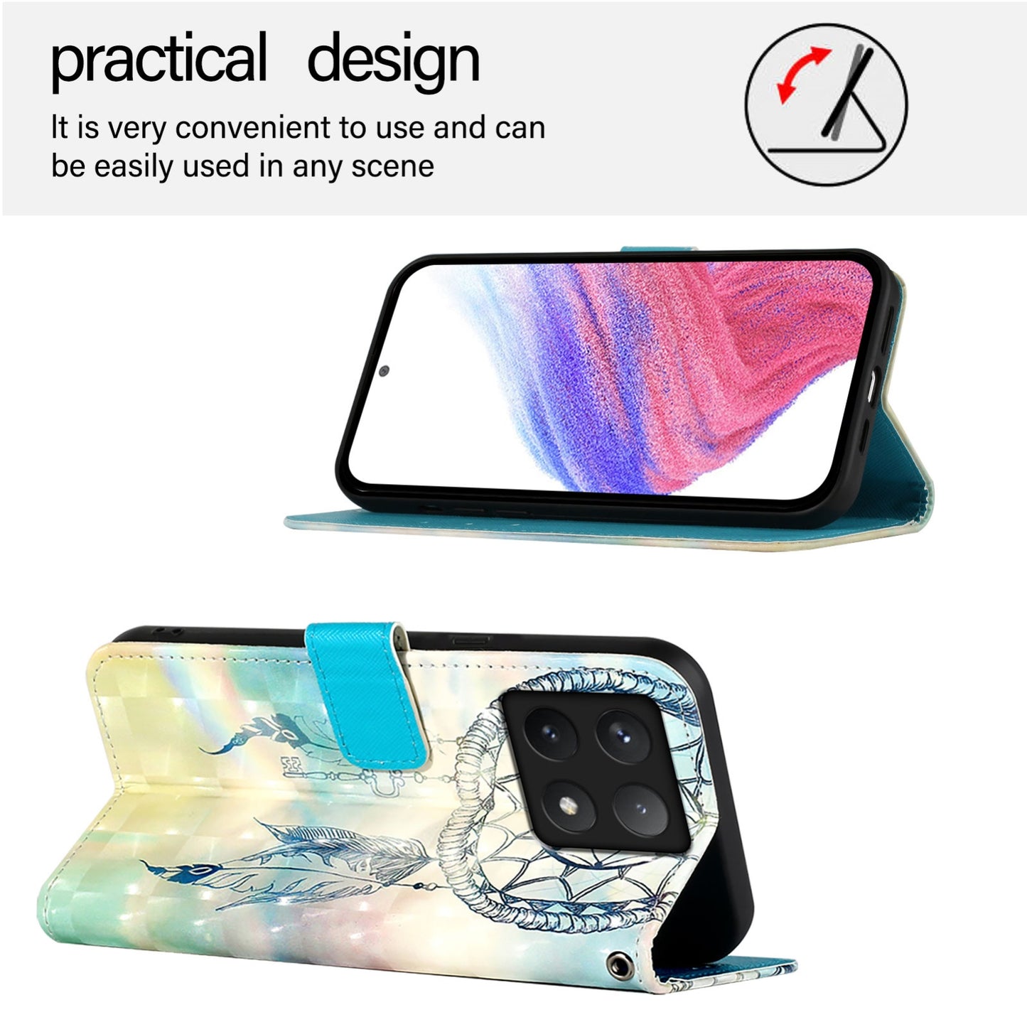 Xiaomi 14T Leather Flip Phone Case with 3D Painted Design, Card Holder, Wallet & Stand Function - Durable Protection & Easy Access