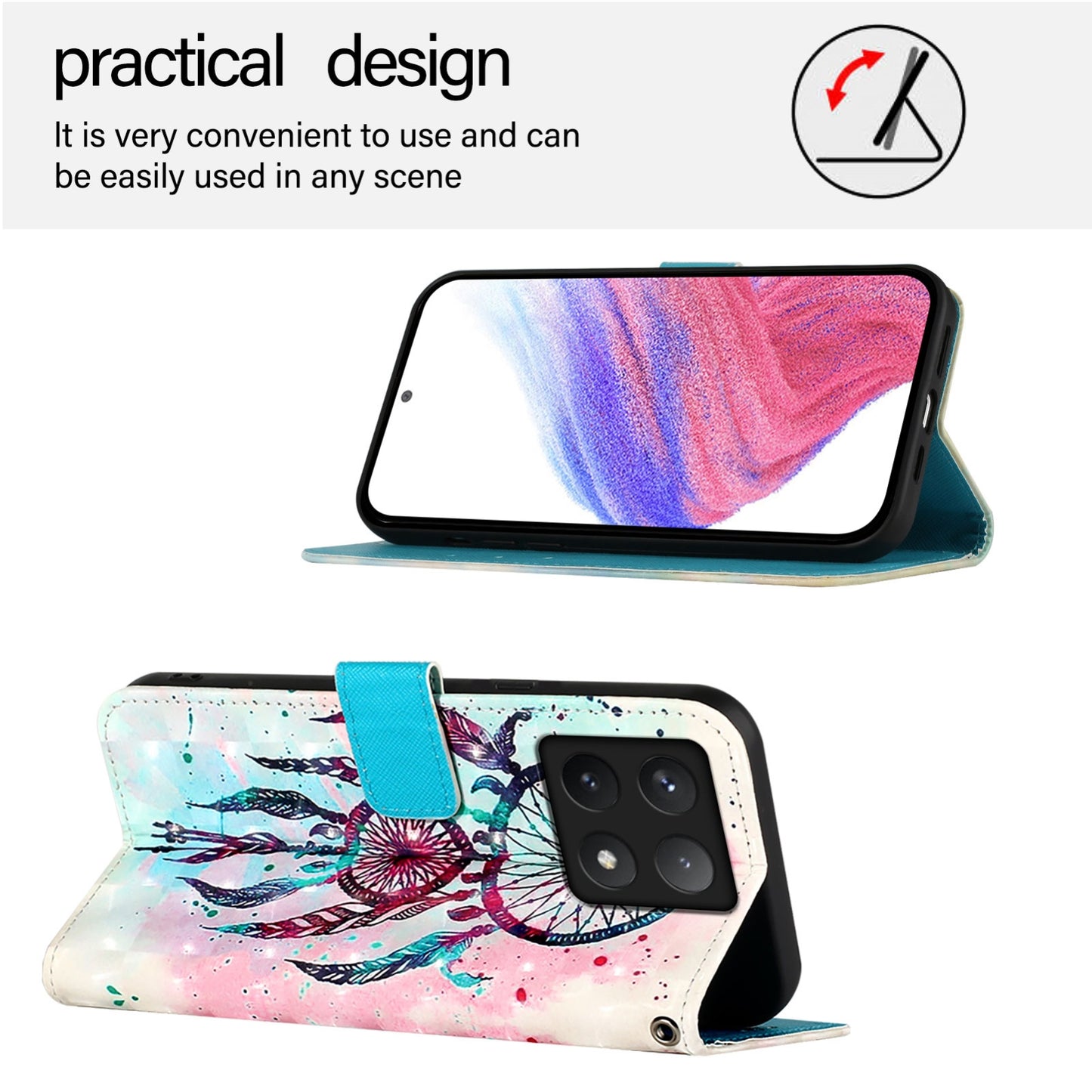 Xiaomi 14T Pro Leather Flip Phone Case with 3D Painted Design, Card Holder, Wallet & Stand Function - Durable Protection & Easy Access