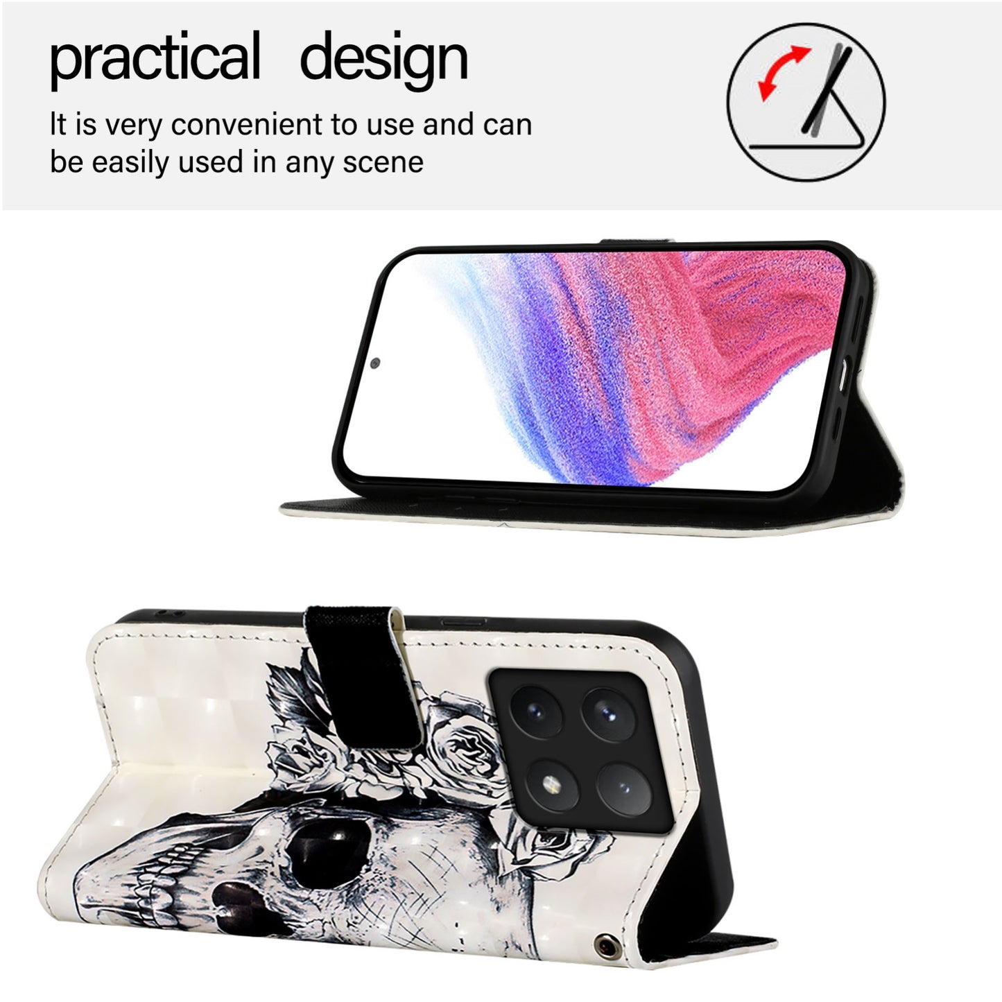 Xiaomi 14T Pro Leather Flip Phone Case with 3D Painted Design, Card Holder, Wallet & Stand Function - Durable Protection & Easy Access