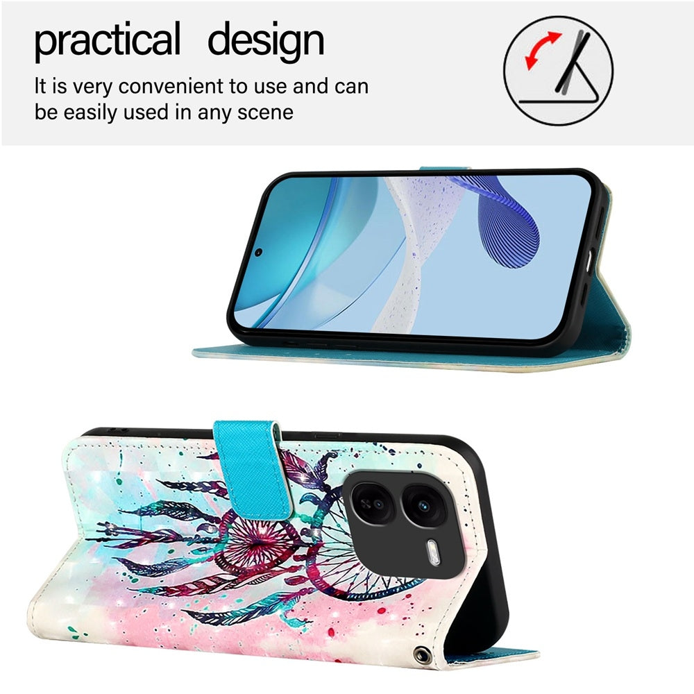 vivo iQOO Z9x Leather Flip Phone Case with 3D Painted Design, Card Holder, Wallet & Stand Function - Durable Protection & Easy Access