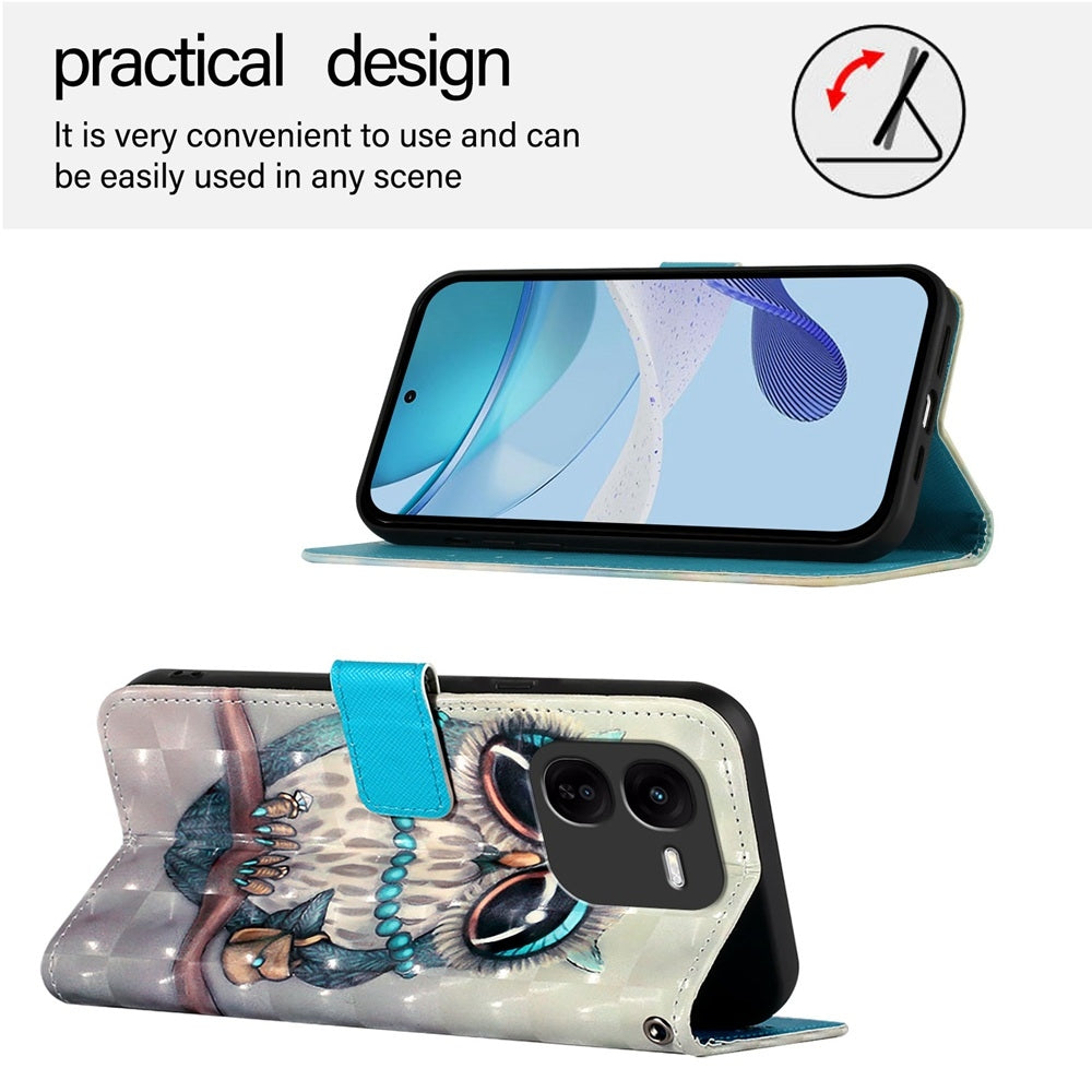 vivo iQOO Z9x Leather Flip Phone Case with 3D Painted Design, Card Holder, Wallet & Stand Function - Durable Protection & Easy Access