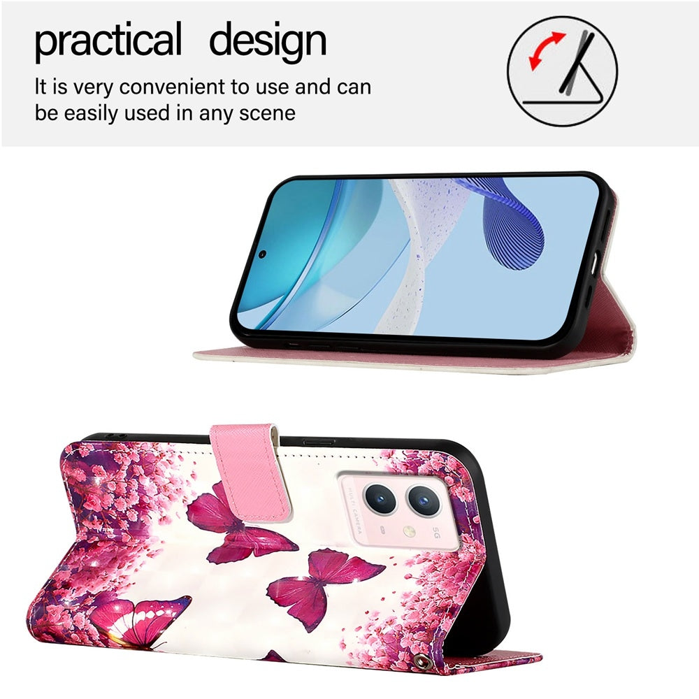 For vivo Y75 4G Leather Flip Phone Case with 3D Painted Design, Card Holder, Wallet & Stand Function - Durable Protection & Easy Access